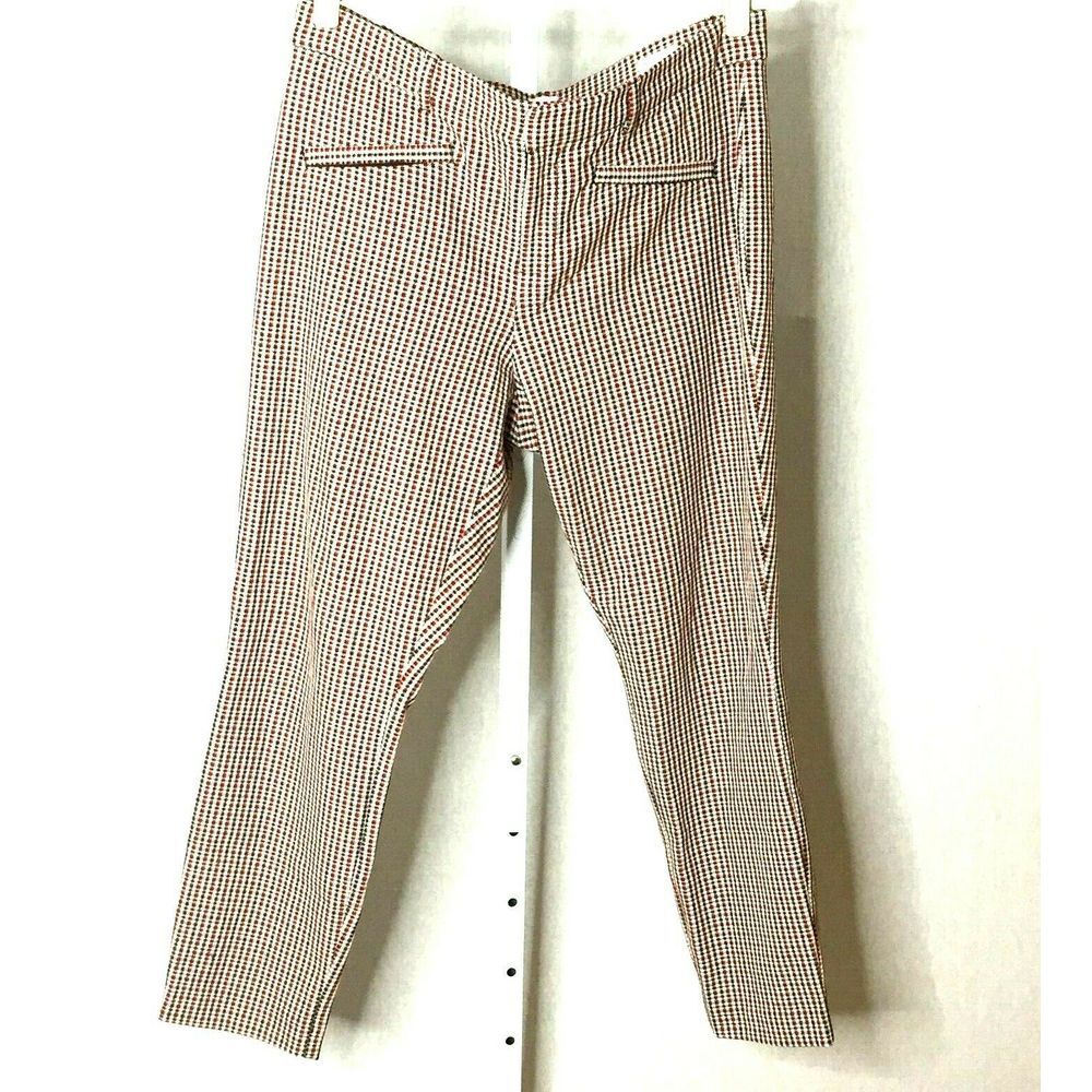 Gap Women's Dress Pants Signature Skinny Ankle Red Black Houndstooth Cotton 14